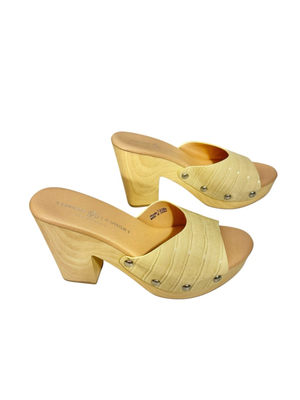 Sz 7.5 Chinese Laundry Forever Croc Embossed Platform Slide Sandal Beige Cream
